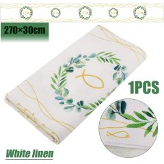 270 x 30 cm Table Runner Christening with Fish Motif., Jute Wreath Pattern Table Runner Decoration#