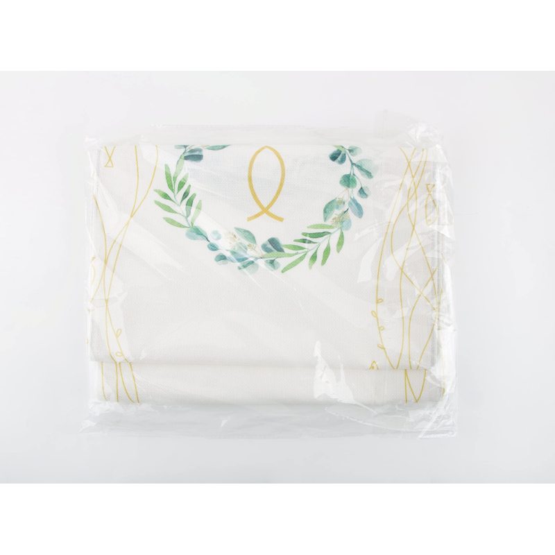 270 x 30 cm Table Runner Christening with Fish Motif., Jute Wreath Pattern Table Runner Decoration#