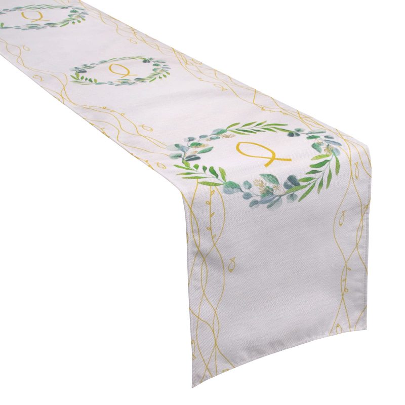 270 x 30 cm Table Runner Christening with Fish Motif., Jute Wreath Pattern Table Runner Decoration#