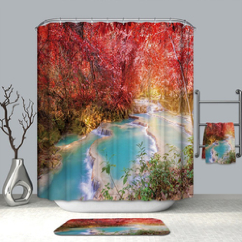 Cheap Natural Landscape Water Proof Shower Curtain Fabric, New Custom Shower Curtain Bathroom Sets/