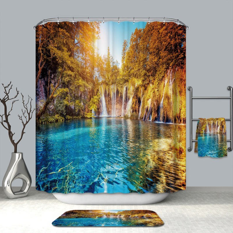 Cheap Natural Landscape Water Proof Shower Curtain Fabric, New Custom Shower Curtain Bathroom Sets/