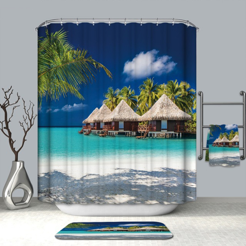 Cheap Natural Landscape Water Proof Shower Curtain Fabric, New Custom Shower Curtain Bathroom Sets/