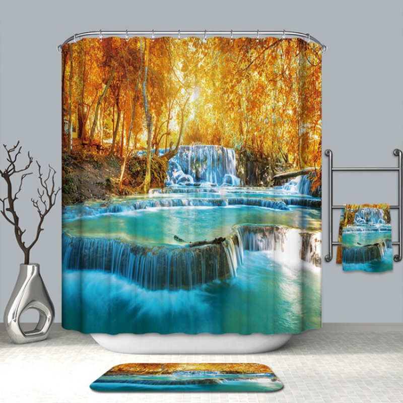 Cheap Natural Landscape Water Proof Shower Curtain Fabric, New Custom Shower Curtain Bathroom Sets/