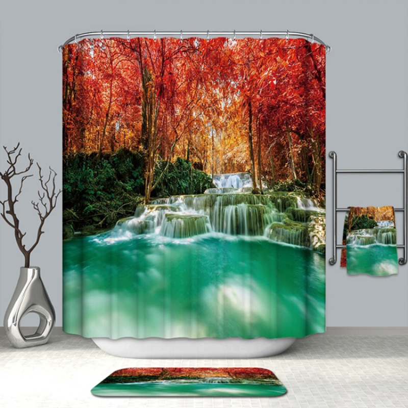 Cheap Natural Landscape Water Proof Shower Curtain Fabric, New Custom Shower Curtain Bathroom Sets/