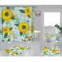 New Design Sunflower 100%Polyester Waterproof Floral Spring Plant Shower Curtain, Cheap Home Decor Digital Print Curtain Set/