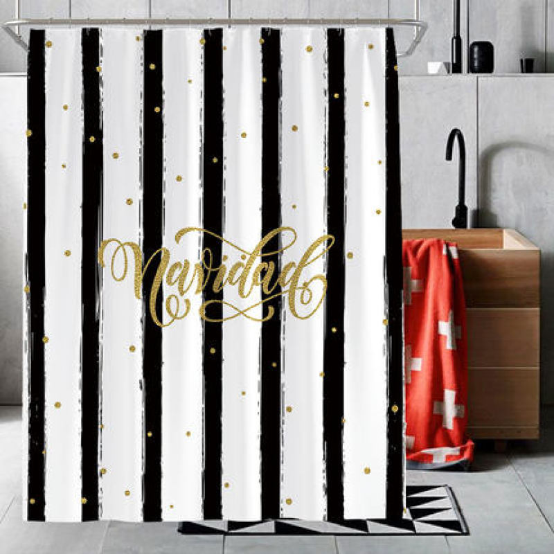 Black And White Vertical Striped Fashion Shower Curtain, Waterproof And Mildewproof Polyester Shower Curtain/