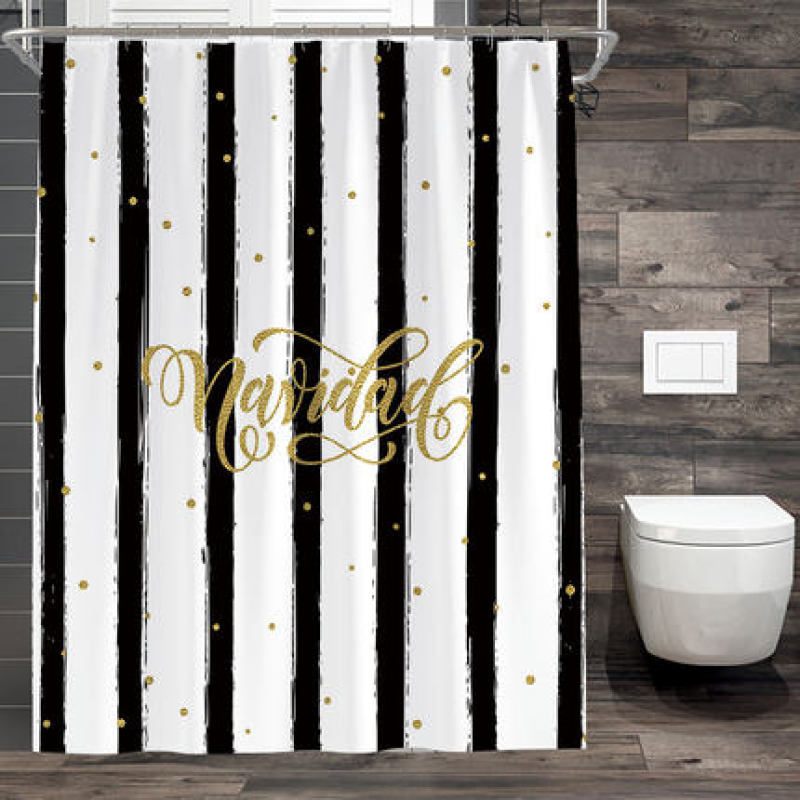 Black And White Vertical Striped Fashion Shower Curtain, Waterproof And Mildewproof Polyester Shower Curtain/