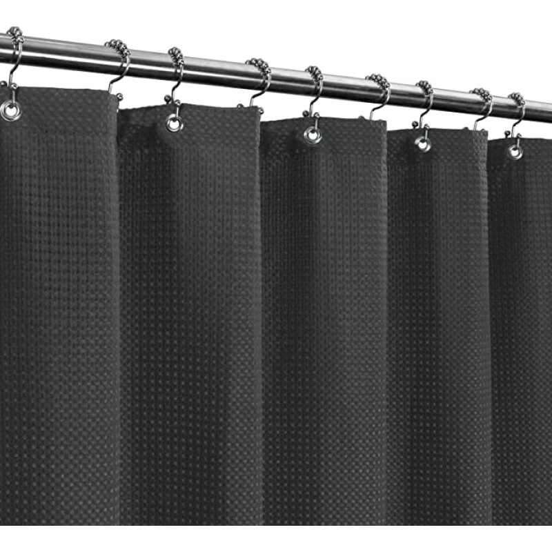 Graphite Gray Waffle Weave Hotel Luxury Spa Bathroom 72x72 Polyester Shower Curtain, 230GSM Heavy Duty Fabric Shower Curtain/