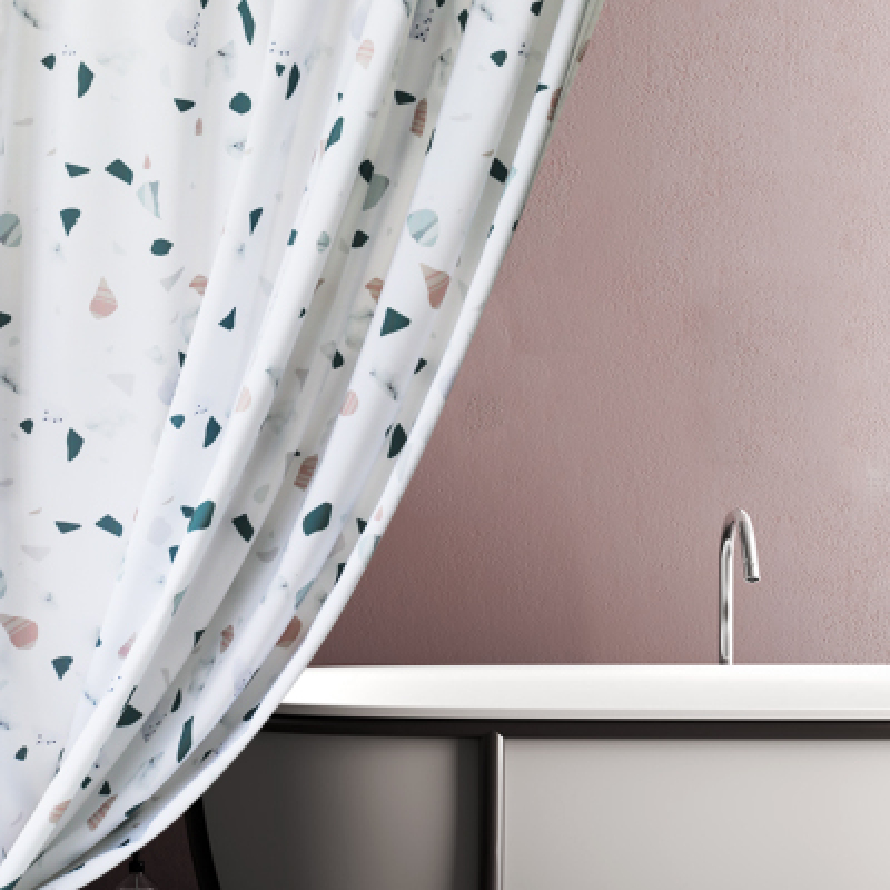 Bathroom Bathroom Terrazzo Shower Curtain, Free Of Perforated Waterproof Thickening Mold Shower Curtain/