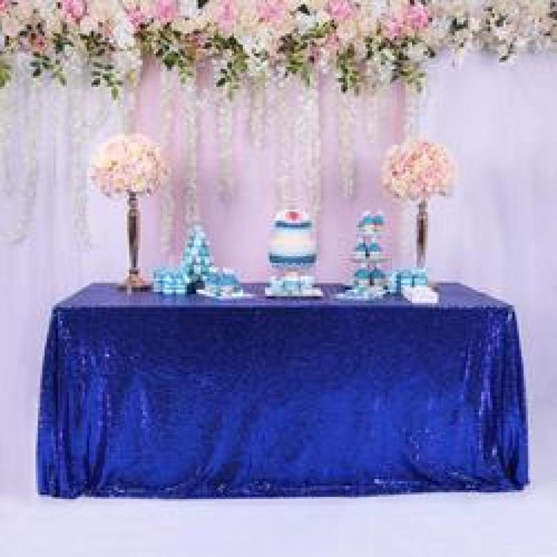 Custom Shiny Sequins Beautiful  Christmas Decorative Party Rectangle sheer gold beaded lace overlay tablecloth For Wedding