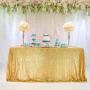 Custom Shiny Sequins Beautiful  Christmas Decorative Party Rectangle sheer gold beaded lace overlay tablecloth For Wedding