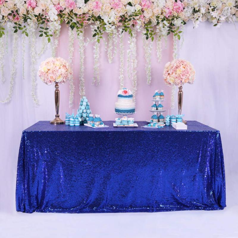 Custom Shiny Sequins Beautiful  Christmas Decorative Party Rectangle sheer gold beaded lace overlay tablecloth For Wedding