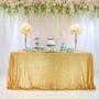 Custom Shiny Sequins Beautiful  Christmas Decorative Party Rectangle sheer gold beaded lace overlay tablecloth For Wedding