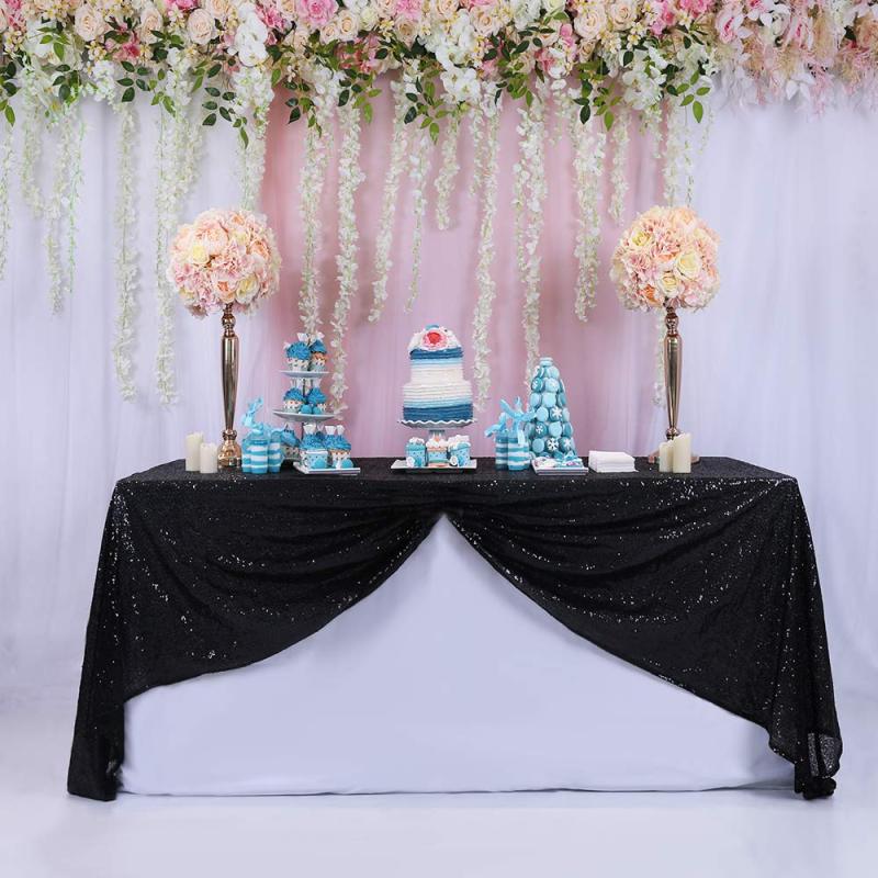 Custom Shiny Sequins Beautiful  Christmas Decorative Party Rectangle sheer gold beaded lace overlay tablecloth For Wedding