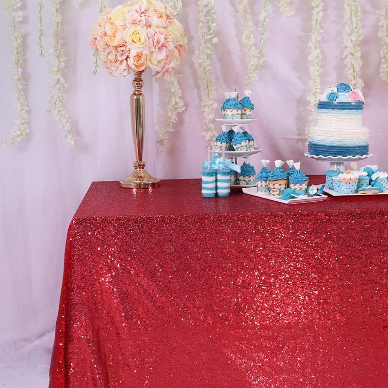Custom Shiny Sequins Beautiful  Christmas Decorative Party Rectangle sheer gold beaded lace overlay tablecloth For Wedding