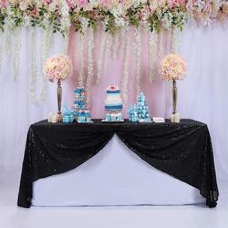 Custom Shiny Sequins Beautiful  Christmas Decorative Party Rectangle sheer gold beaded lace overlay tablecloth For Wedding