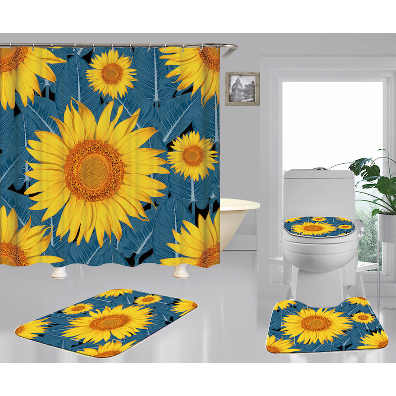 Custom Yellow Sunflower Polyester Fabric Home Decor Shower Curtain, Fashion Digital Print Floral Spring Plant Shower Curtain/
