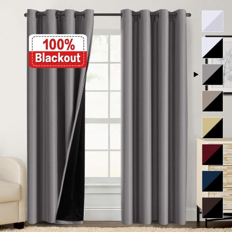Cheap Soild 84 Inches Double Layer Thermal Insulated Lined grey 100% polyester Blackout curtains for room windows Hotel Bedroom