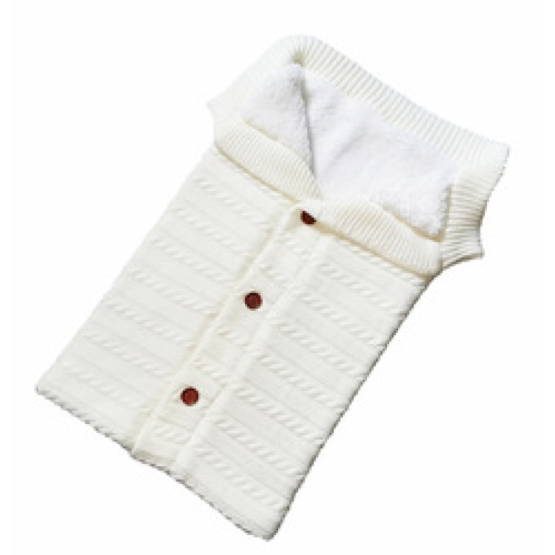 Newborn Baby Knitting Wool Crochet Sleeping Bag Button Swaddle Wrap Swaddling Blanket/