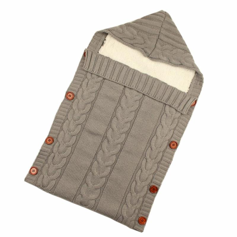 Newborn Baby Knitting Wool Crochet Sleeping Bag Button Swaddle Wrap Swaddling Blanket/