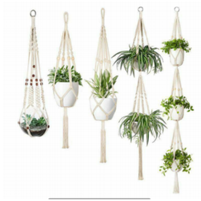 Macrame Plant Hangers - 4 Pack, In Different Designs - Handmade Indoor Wall Hanging Planter Plant Holder - Modern Boh
