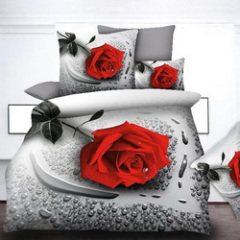Wedding Comforter Set, Red Rose Flower Pattern Bedding Set/