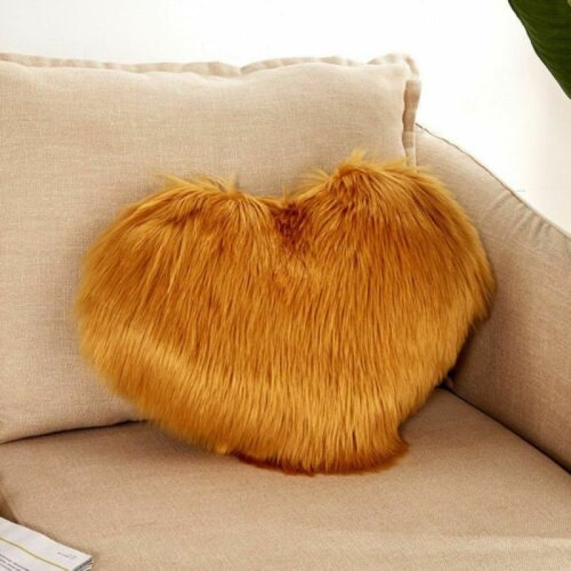 Heart Shaped Faux Wool Fur Cushion Cover Velvet Fluffy Soft Plush Pillow Case Slipcover,Customis Cushion Cover Custom/