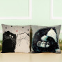 Black And White Cat Pattern Print Cotton Linen Cushion Cover, Cute Pattern Cushion Cover /
