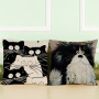 Black And White Cat Pattern Print Cotton Linen Cushion Cover, Cute Pattern Cushion Cover /