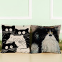 Black And White Cat Pattern Print Cotton Linen Cushion Cover, Cute Pattern Cushion Cover /