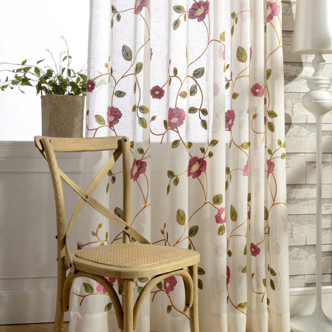 China Suppliers Living Room Sheer Curtains,For Home Door Turkish Curtains Floral Embroidery Curtains#
