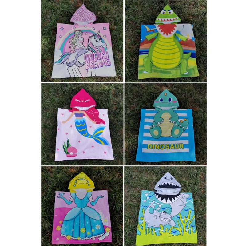 Cartoon Printing Microfiber Poncho Kids' Towels,Swim Beach Towel,  Hooded Bath Towel#