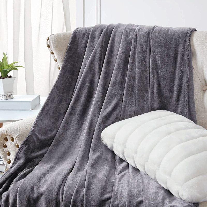 Dark Grey Warm Solid Color Velvet  Flannel Blanket For Living Room Bed  Blanket/