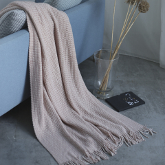 Pink knitted blanket, comfortable and thick, tassel  Blanket Cover Office Air Conditioning Sofa Blanket/