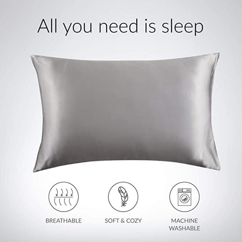 헤어 및 스킨용 새틴 베개 커버, 봉투형 잠금 장치가 있는 새틴 베개 커버, 실버 그레이