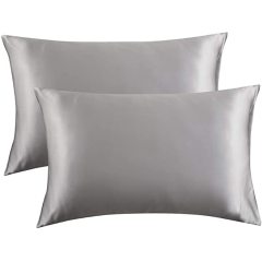 Satin Pillowcase for Hair and Skin, Satin Pillow Covers with Envelope Closure, Silver Grey