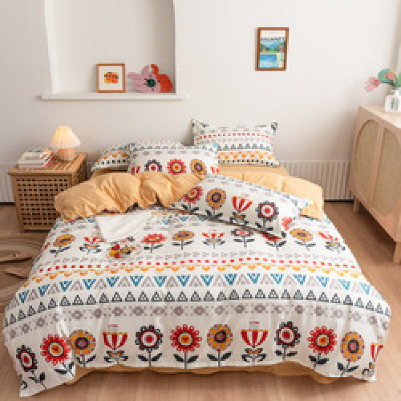 1.8m Pure Cotton Four Piece Set Autumn Winter Bed Sheet Pillow Cover Quilt Household Bedding YK/