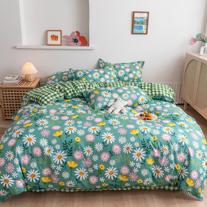 1.8m Pure Cotton Four Piece Set Autumn Winter Bed Sheet Pillow Cover Quilt Household Bedding YK/