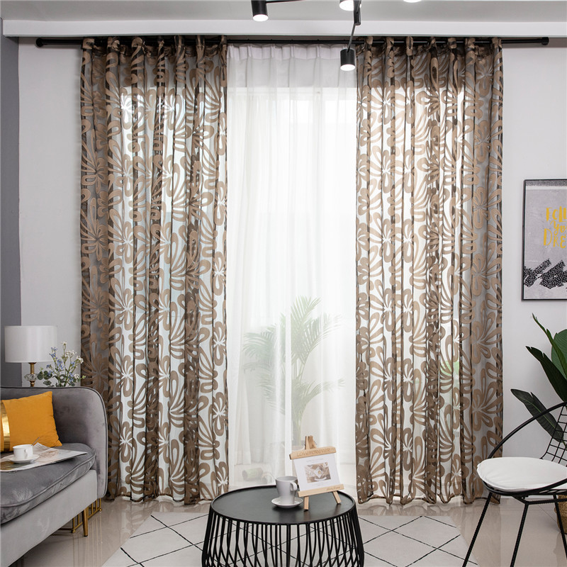1m start wholesale punching burgundy flower glass yarn Polyester Embroidery Translucent sheer tulle curtains for living room