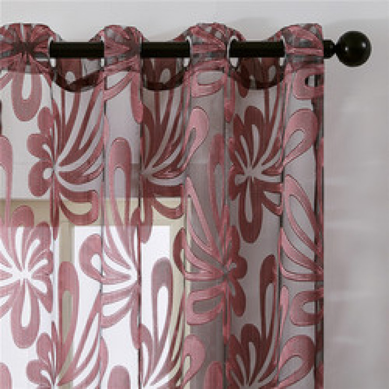 1m start wholesale punching burgundy flower glass yarn Polyester Embroidery Translucent sheer tulle curtains for living room