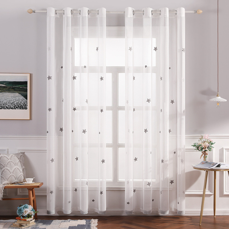 Elegant Star Light Transmission Embroidered Curtain For Living Room