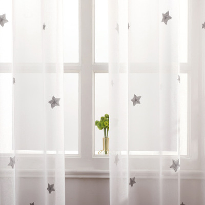 Elegant Star Light Transmission Embroidered Curtain For Living Room