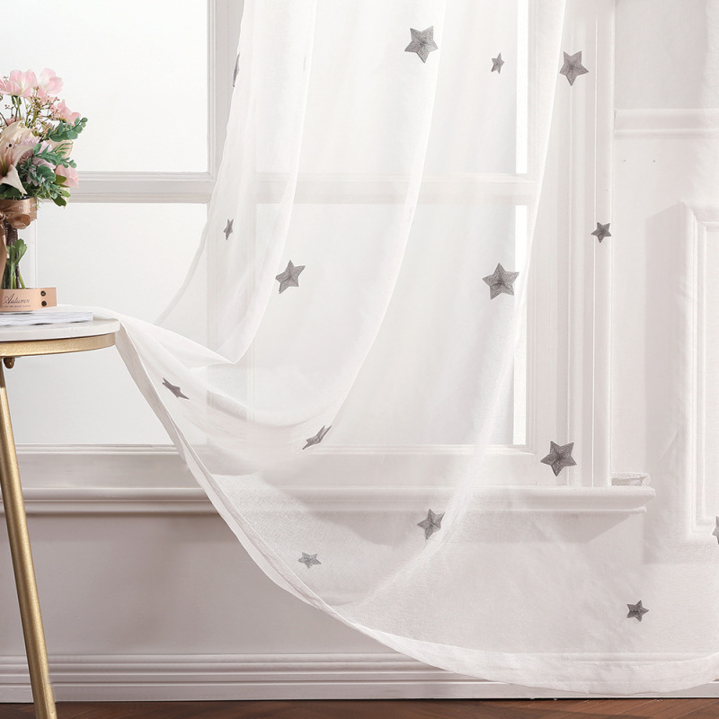 Elegant Star Light Transmission Embroidered Curtain For Living Room