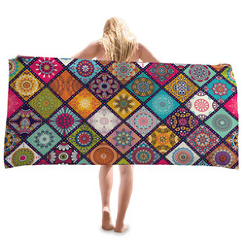 Boho Mandala Microfiber Beach Towel,  Print Poncho, Sand Free Beach Towel#