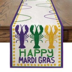 Beads Happy Mardi Gras Carnival Table Runner, Seasonal Holiday Kitchen Dining Table Decoration for Indoor Outdoor Home#