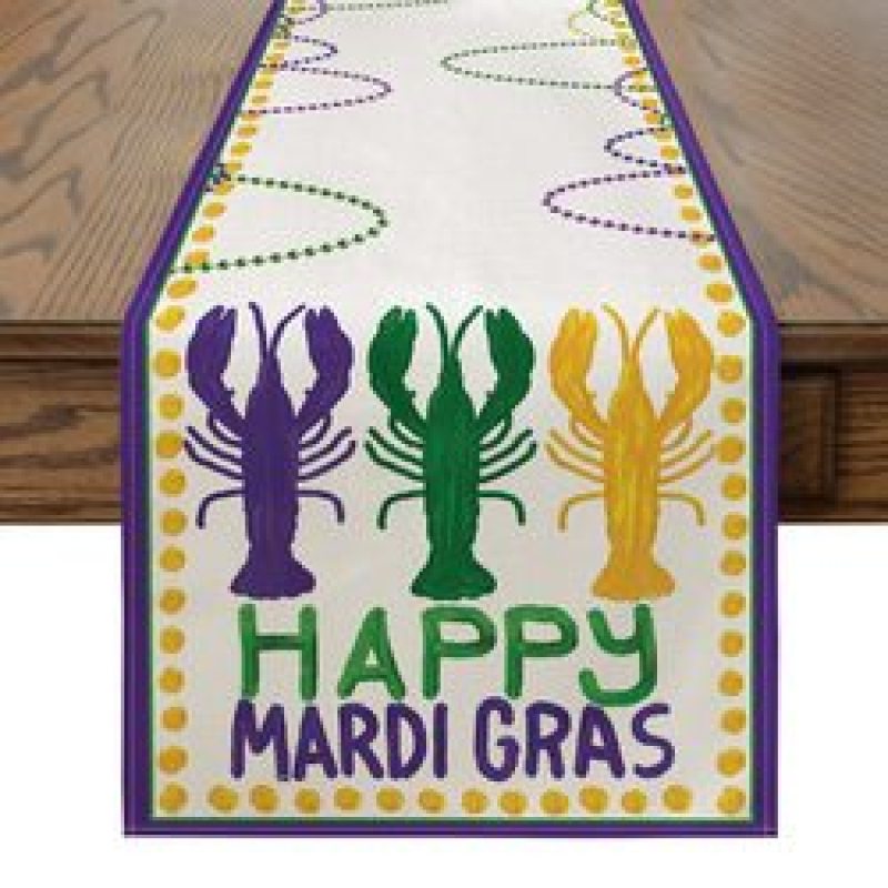 Beads Happy Mardi Gras Carnival Table Runner, Seasonal Holiday Kitchen Dining Table Decoration for Indoor Outdoor Home#