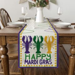 Beads Happy Mardi Gras Carnival Table Runner, Seasonal Holiday Kitchen Dining Table Decoration for Indoor Outdoor Home#