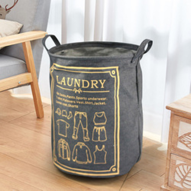 Dirty Laundry Cotton 40*50cm Linen Foldable Round Waterproof Organizer Bucket Clothes Toys Large Capacity Home Storage Basket