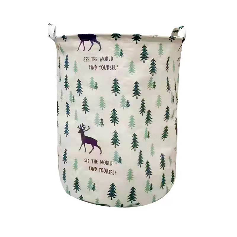 Dirty Laundry Cotton 40*50cm Linen Foldable Round Waterproof Organizer Bucket Clothes Toys Large Capacity Home Storage Basket