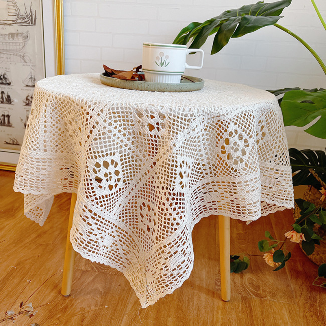 Wholesale Home Decoration Soft Vintage polyester 52x52 tablecloth bar table round table white For Wedding